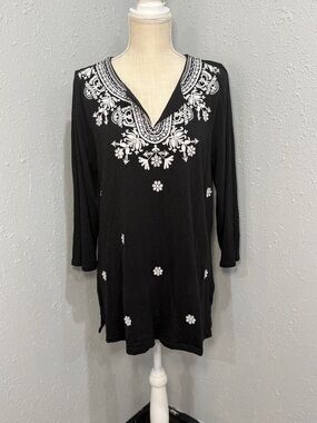 Talbots Embroidered V-Neck Tunic Size Large